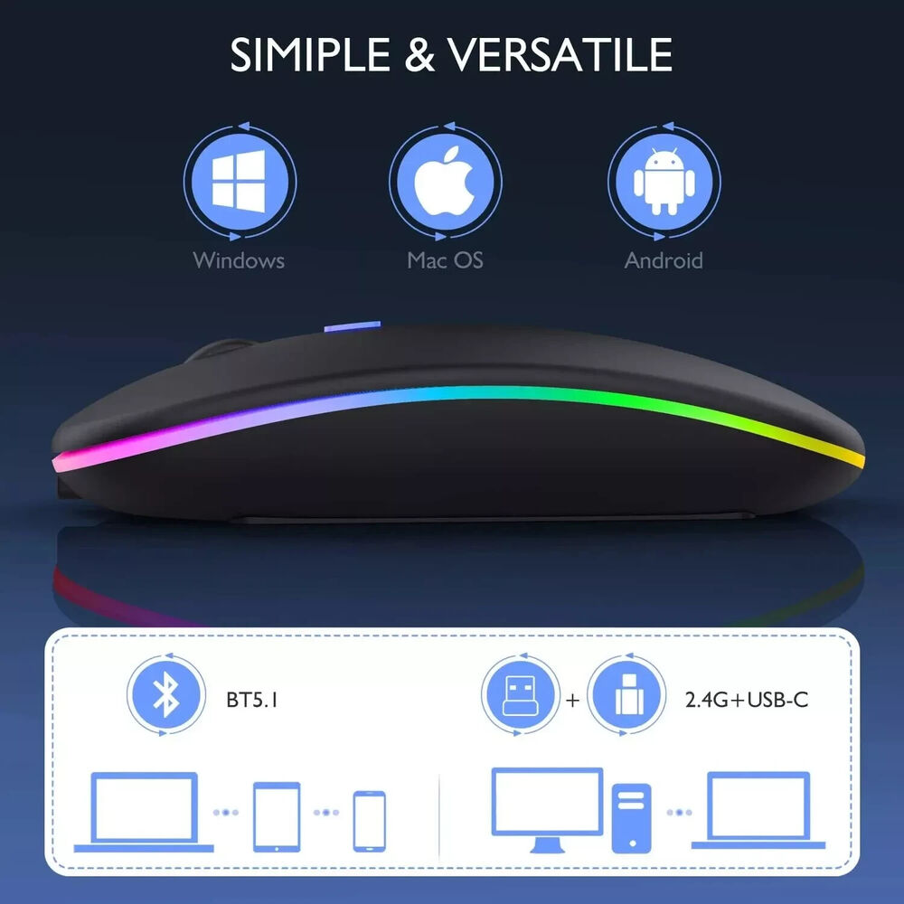 Rechargeable RGB LED Wireless Silent Optical Mouse