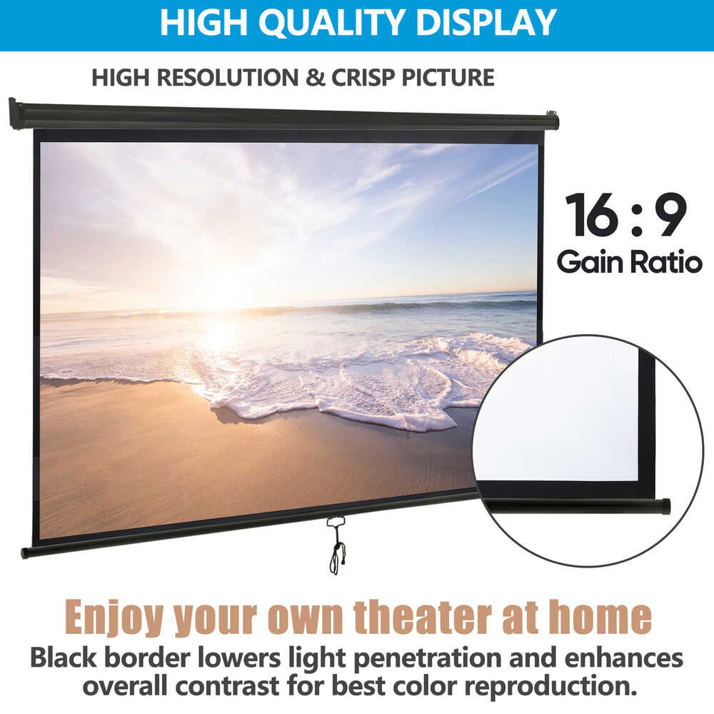 4K 16:9 HD Pull Down Projector Screen for Home Theater