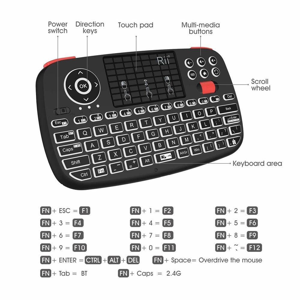 Rii i4 Bluetooth & 2.4GHz Backlit Portable Mini Keyboard