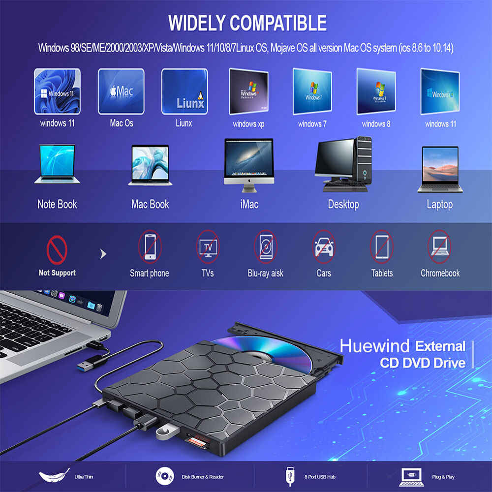 USB 3.0 Slim External CD DVD Drive for Laptops and PCs