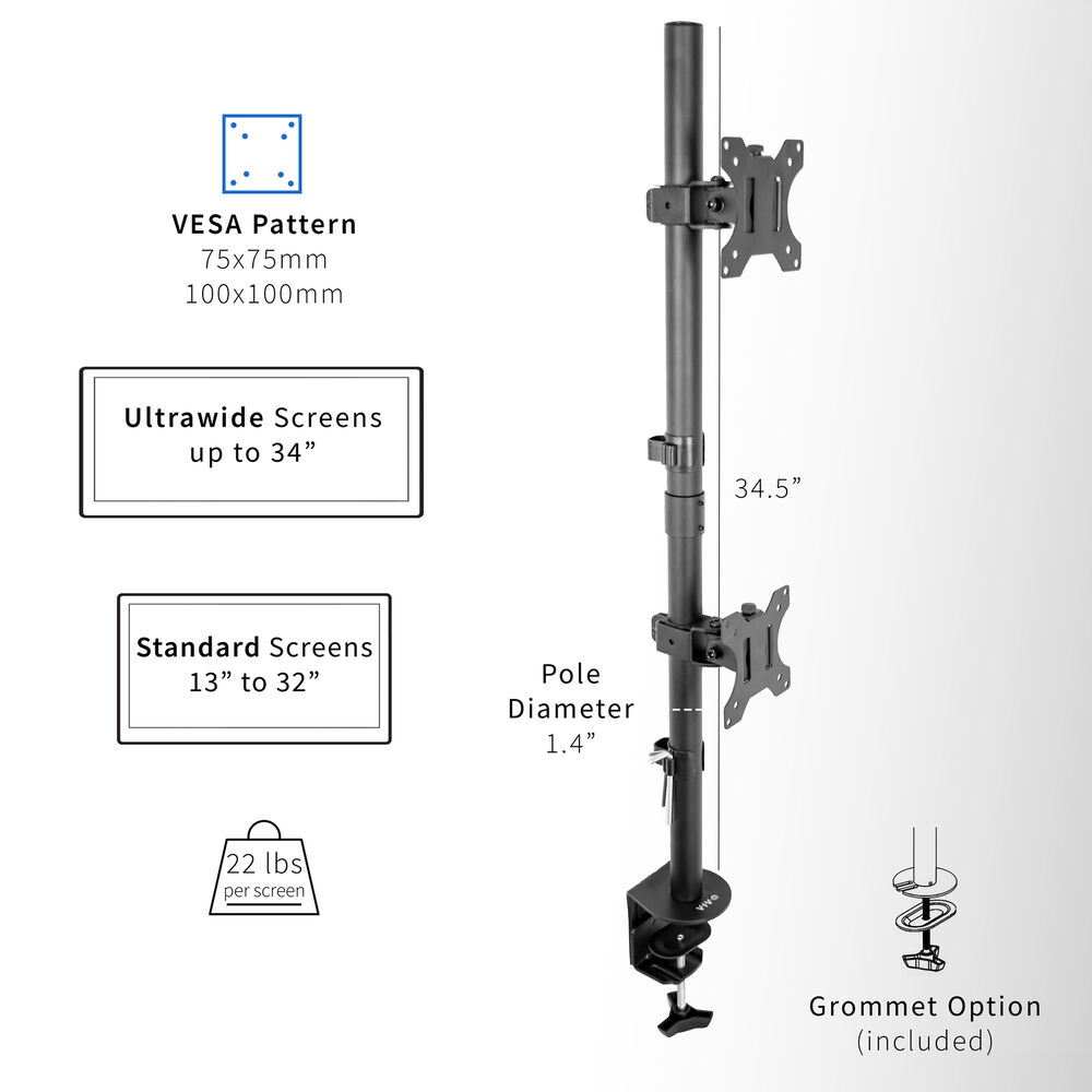 Stacked Vertical Dual LCD Monitor Desk Mount Stand