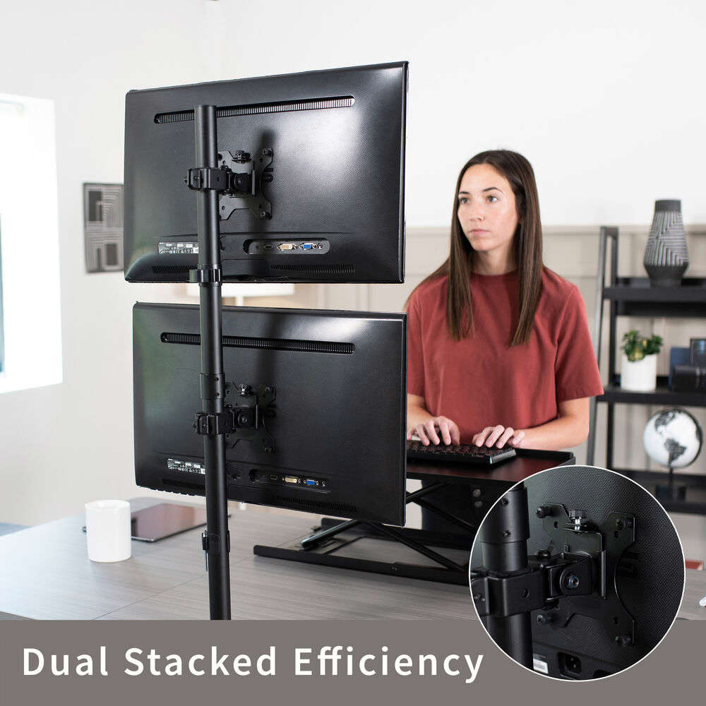 Stacked Vertical Dual LCD Monitor Desk Mount Stand