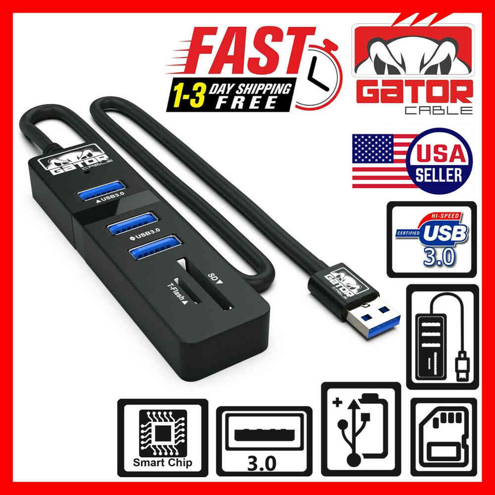 3-Port USB 3.0 Hub with Charger, Data Sync, and SD/TF Card Reader