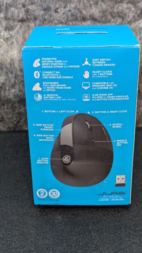 JLab JBuds Ergonomic Mouse - Black, USB-C Rechargeable