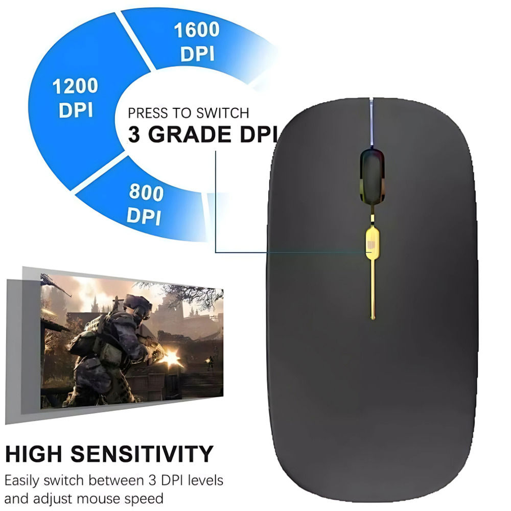 2.4GHz Wireless Optical Mouse with USB Rechargeable and RGB for PC and Laptop
