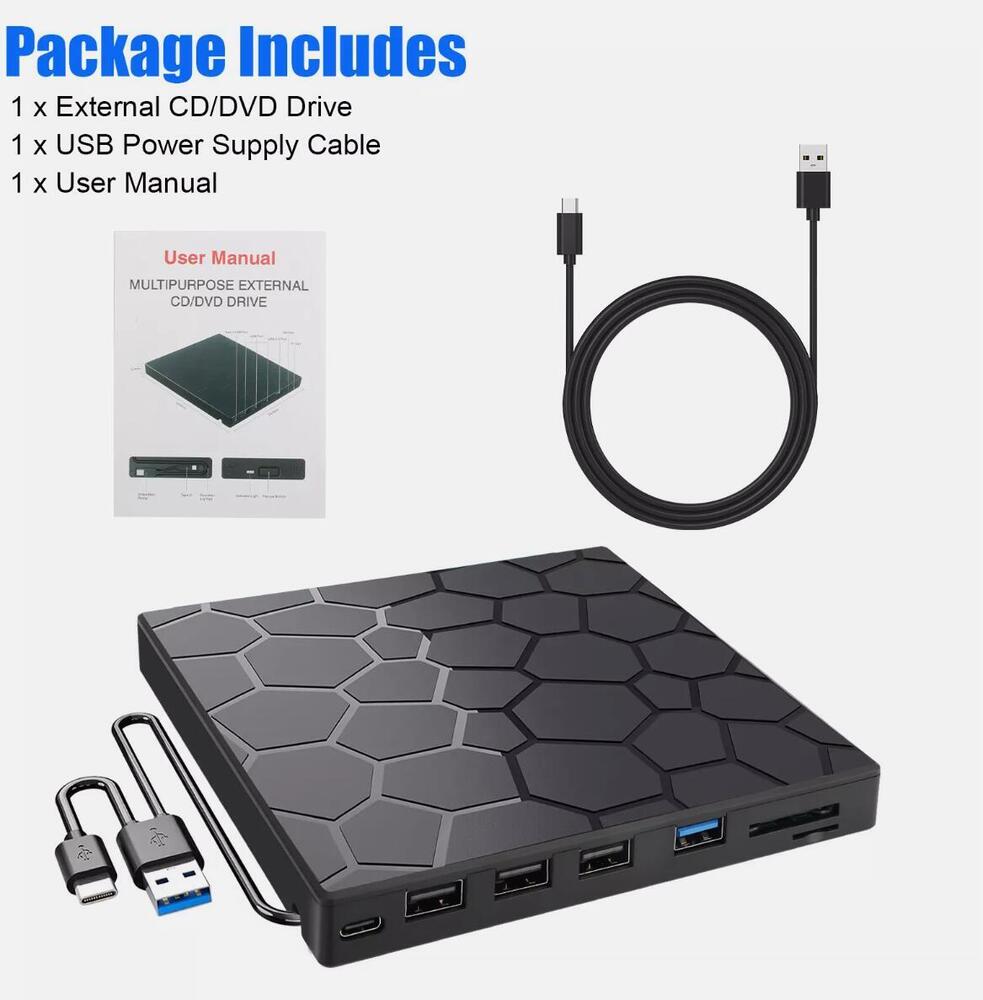 USB 3.0 Slim External CD DVD Drive for Laptops and PCs