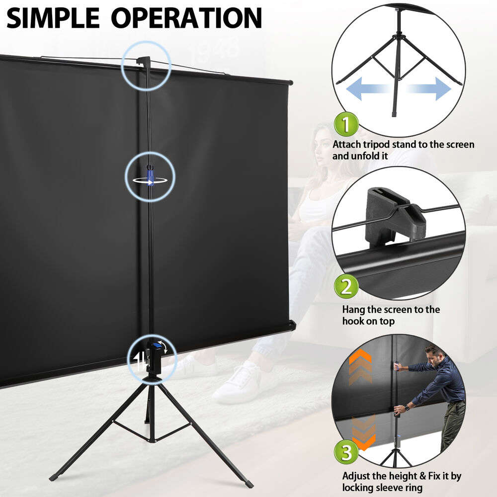 84 Inch 16:9 HD 4K Movie Projection Screen with Stand for Home Theater