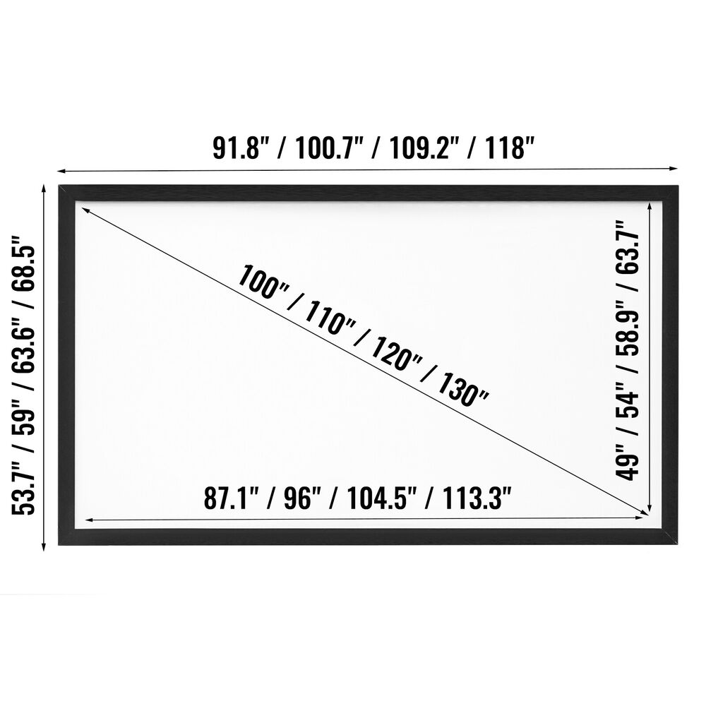 VEVOR 100-155 Inch Projector Screen 16:9 HD 4K Home Theater 3D Aluminum & PVC
