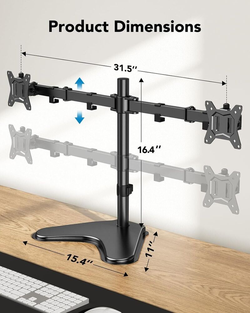 Enhanced Workspace with Fully Adjustable Dual Monitor Stand
