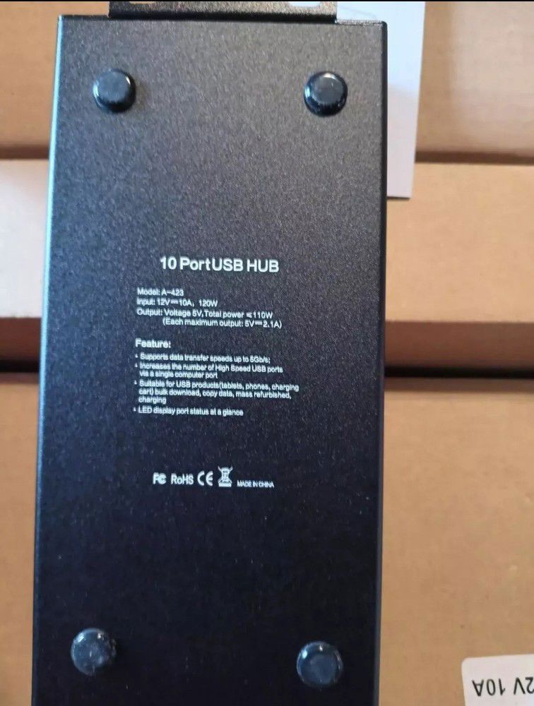 10-Port USB Hub 3.0 with Power Adapter and Cooling Fan