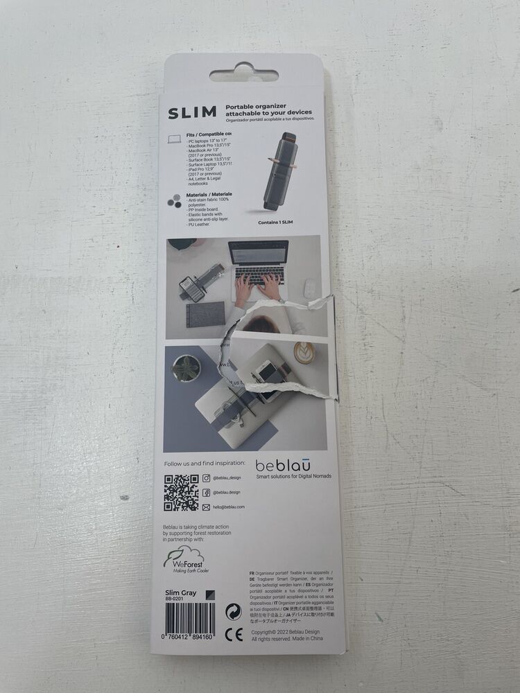 Beblau SLIM Gray Portable Tech Organizer for Laptop Notebook Desk