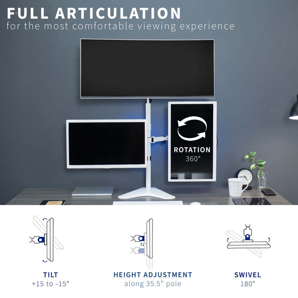 VIVO White Triple Monitor Desk Stand