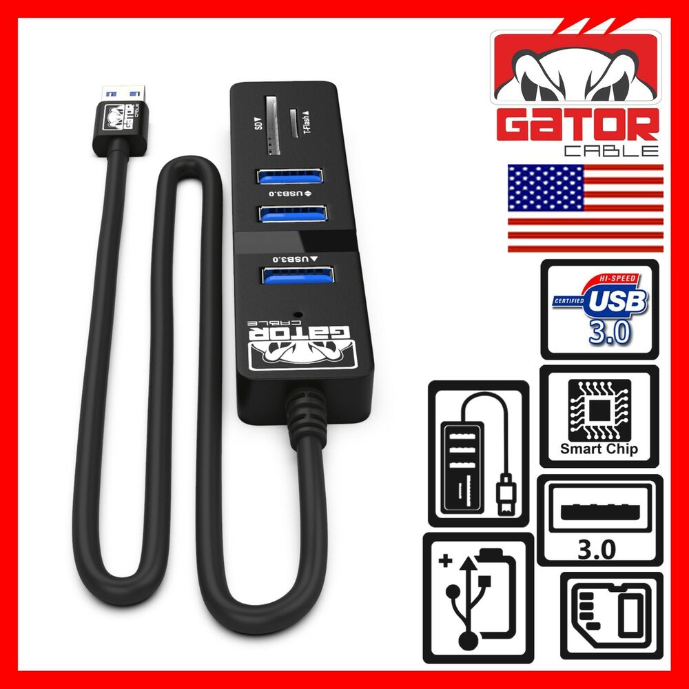 3-Port USB 3.0 Hub with Charger, Data Sync, and SD/TF Card Reader