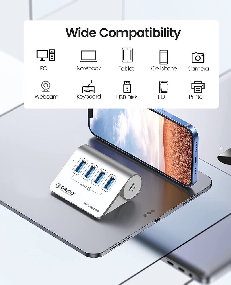 ORICO 5Gbps USB C Hub with 4 USB A Ports for MacBooks