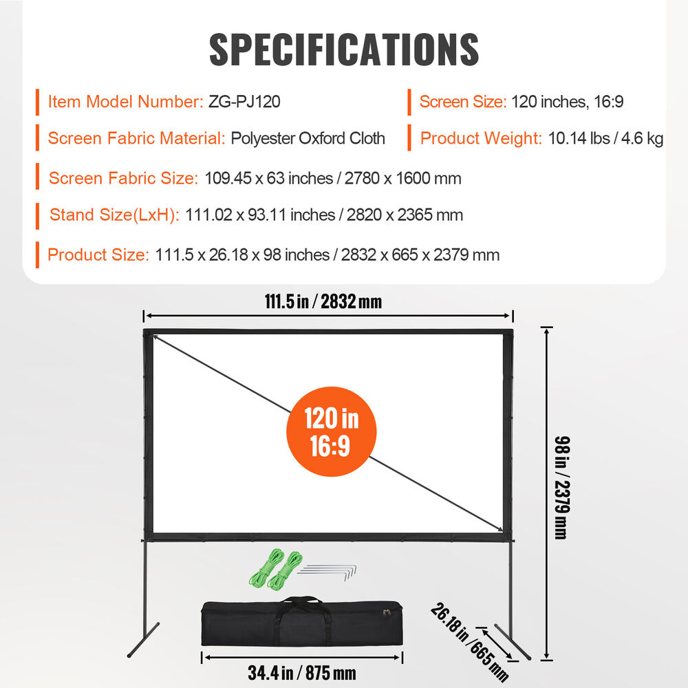 VEVOR 120 Inch 16:9 4K Projector Screen with Stand