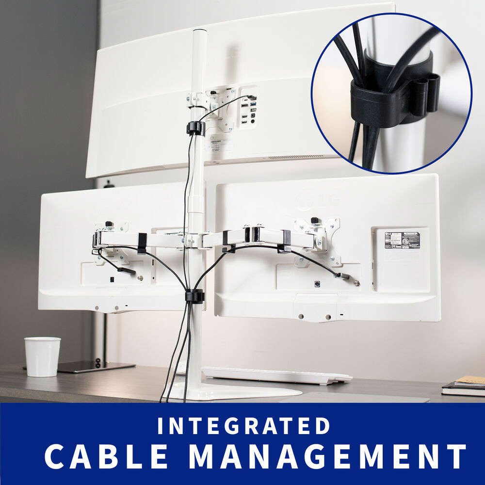 VIVO White Triple Monitor Desk Stand