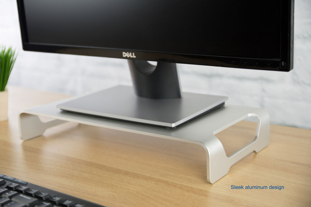 VIVO Silver Aluminum 16 Monitor Riser with Ergonomic Desk Organizer