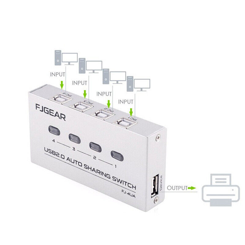 4 Port USB 2.0 Auto Sharing Switch HUB Selector Switcher for Printer