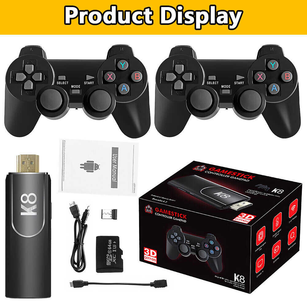4K HDMI TV Game Stick Console with 64GB Storage and Wireless Gamepad