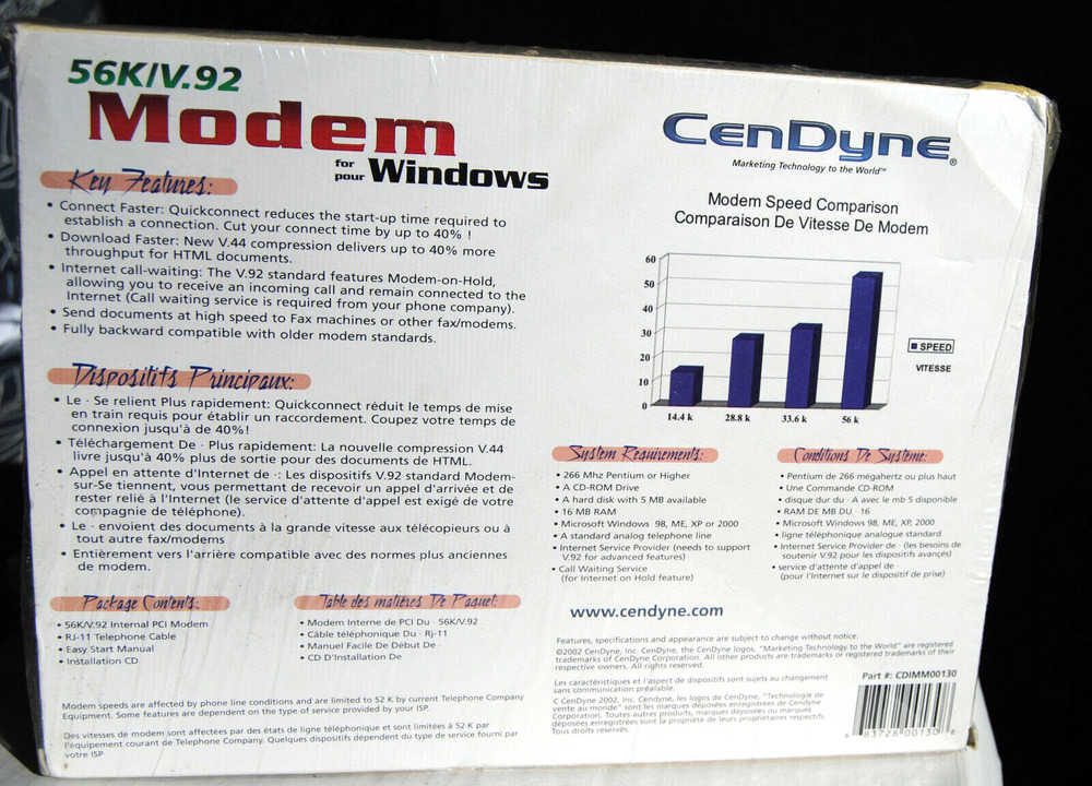 CenDyne Quickconnect 56K V.92 PCI Modem