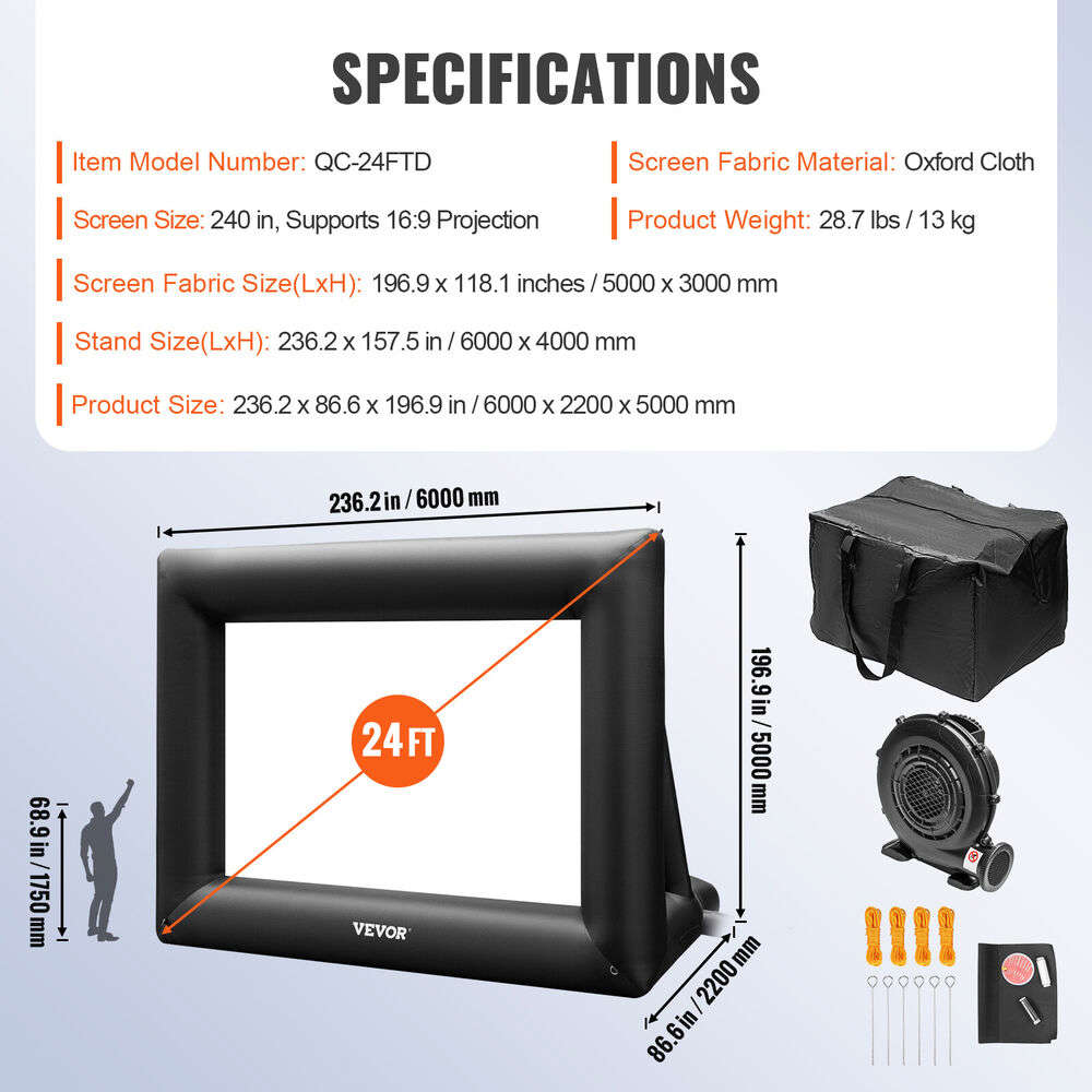 VEVOR 24FT Inflatable Outdoor Movie Projector Screen with Blower