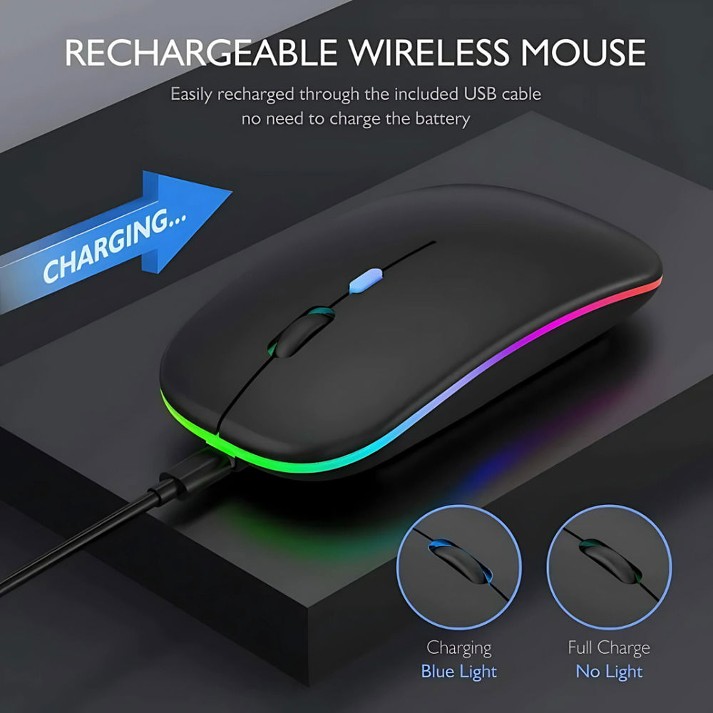 2.4GHz Wireless Optical Mouse with USB Rechargeable and RGB for PC and Laptop
