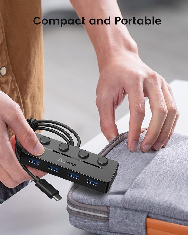 4-Port USB C Hub with Power Port and Individual Switches