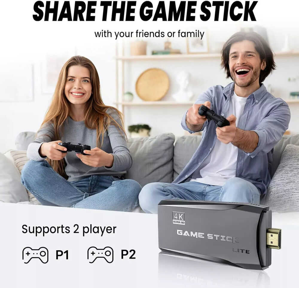 4K HDMI TV Game Stick with 64GB Storage and Wireless Gamepad