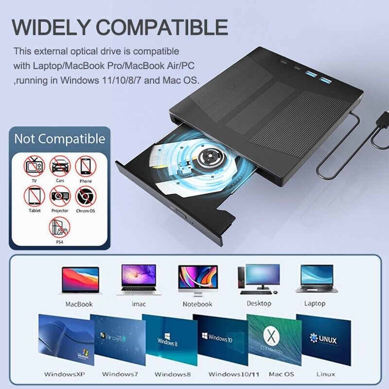 Laptop and PC Compatible Portable CD/DVD Drive