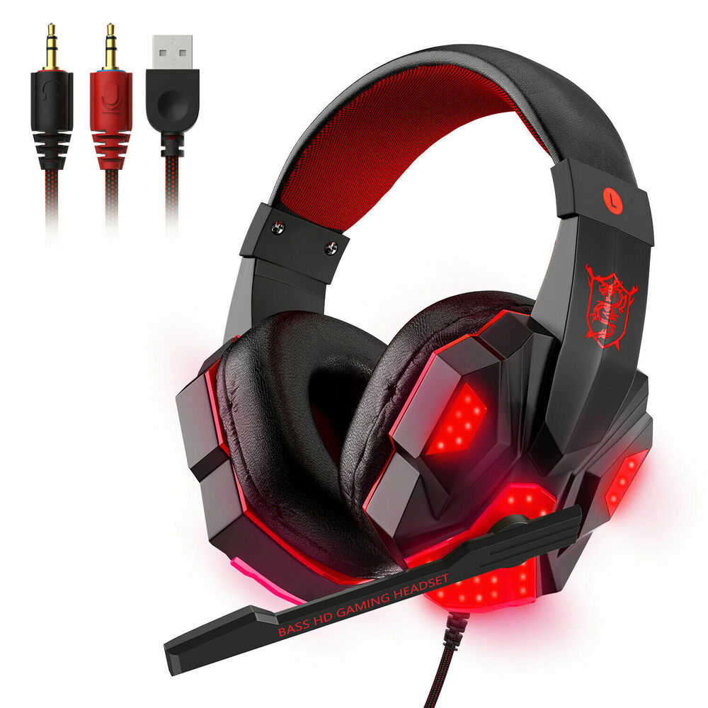 3.5mm Gaming Headset with Mic, LED Light, Stereo Bass Surround for PC, PS4, Xbox One