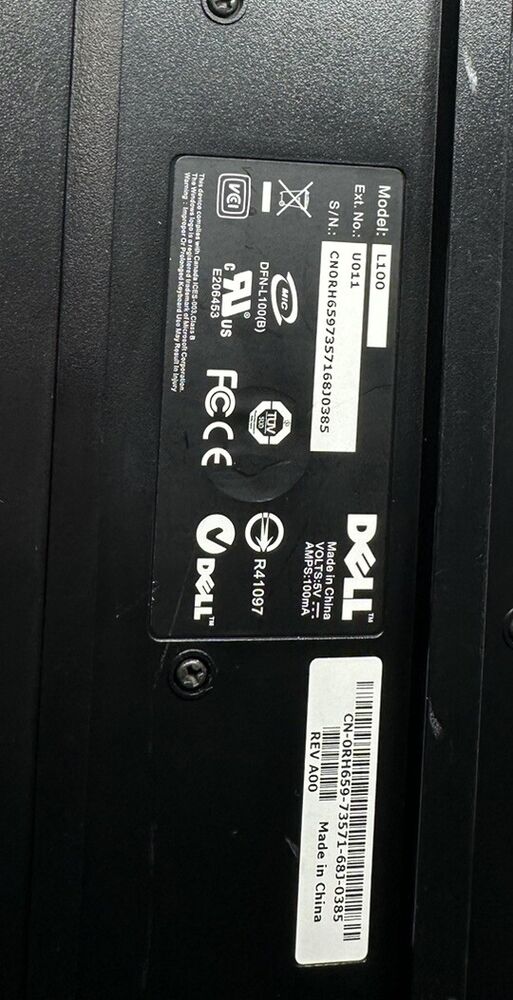 Dell Keyboard L100/Sk-8115 USB Wired Black Standard 104 Key