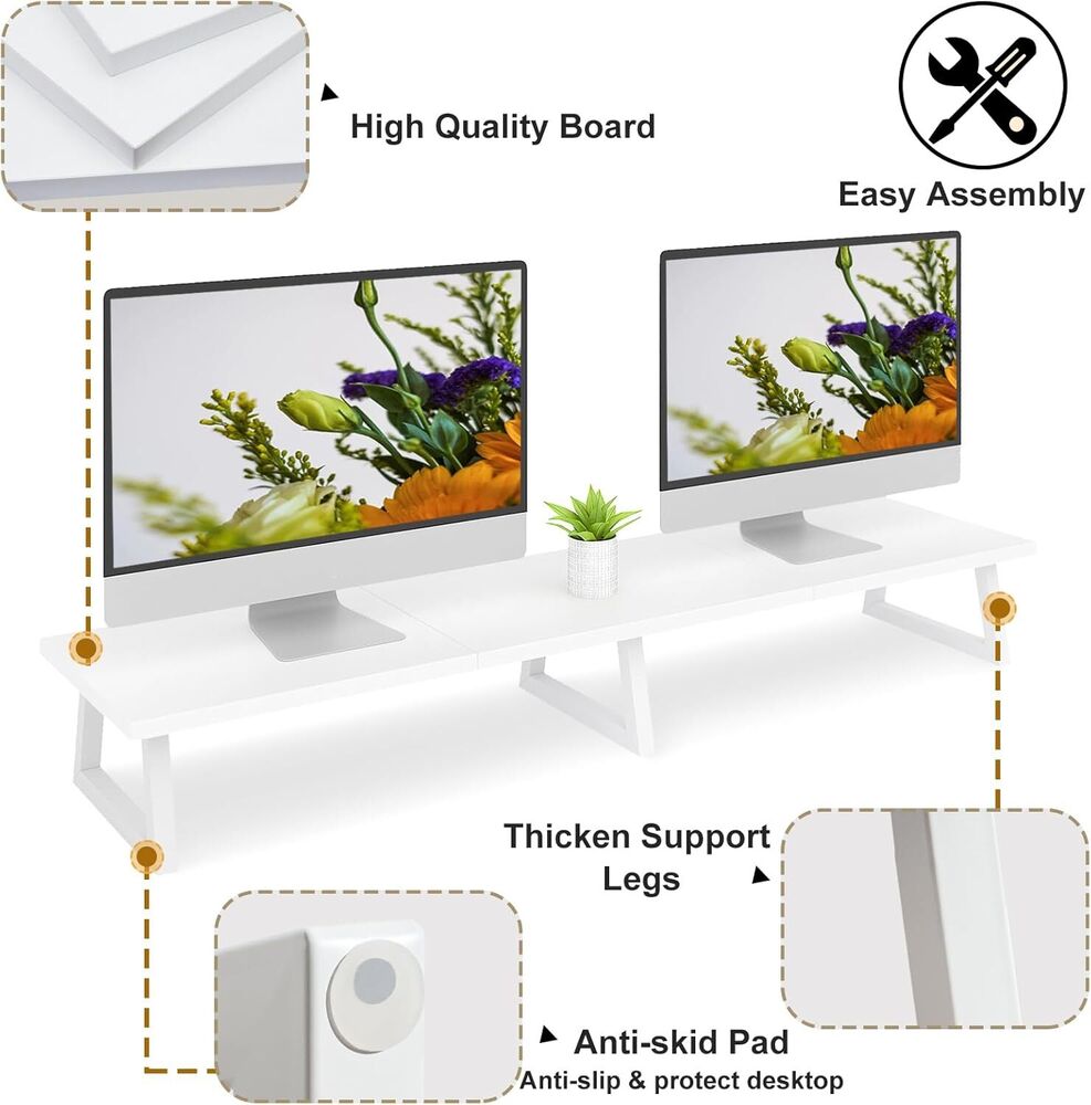 42 Inch White Dual Monitor Riser Stand