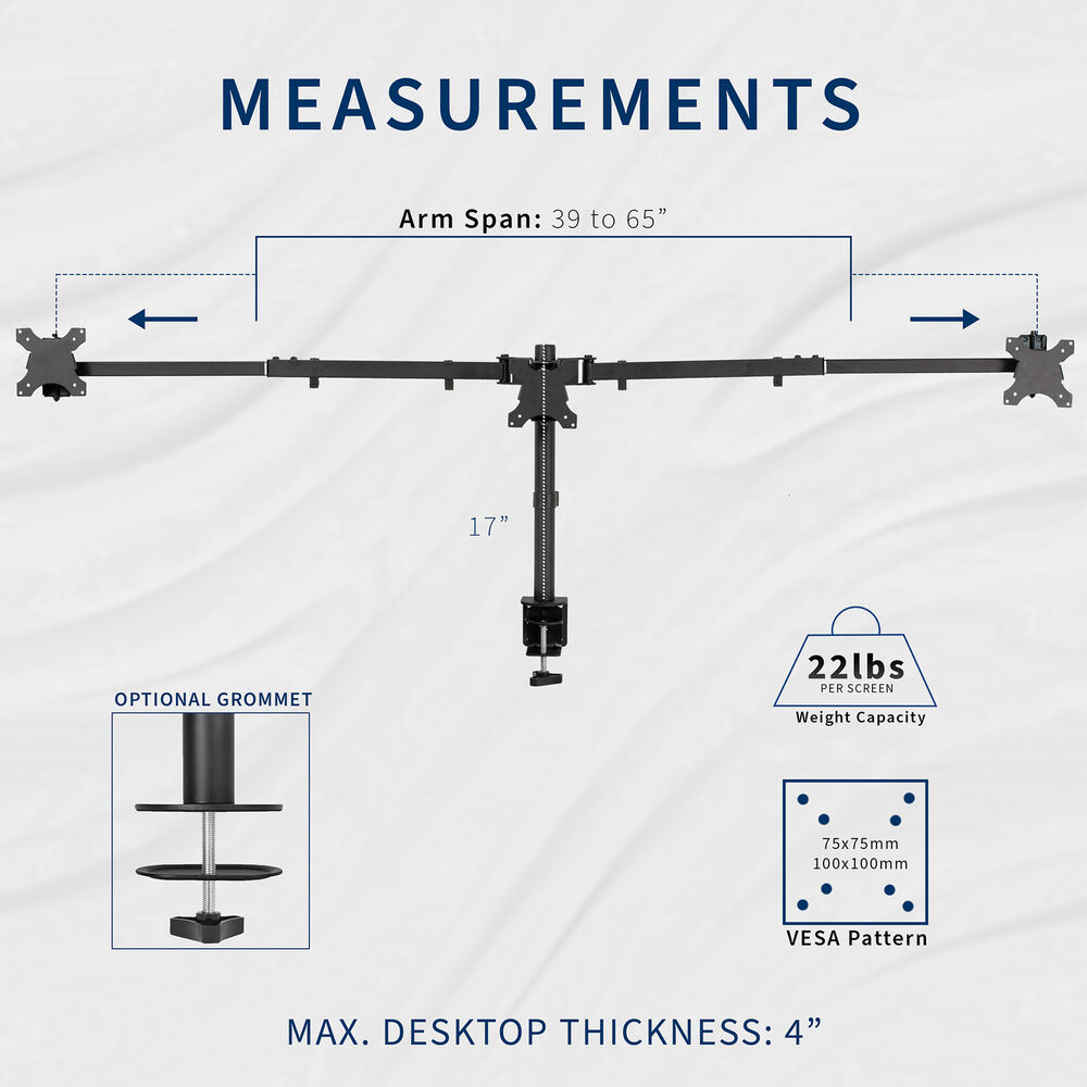 VIVO Telescoping Triple Monitor Desk Mount - Heavy Duty Flush-to-Wall Stand
