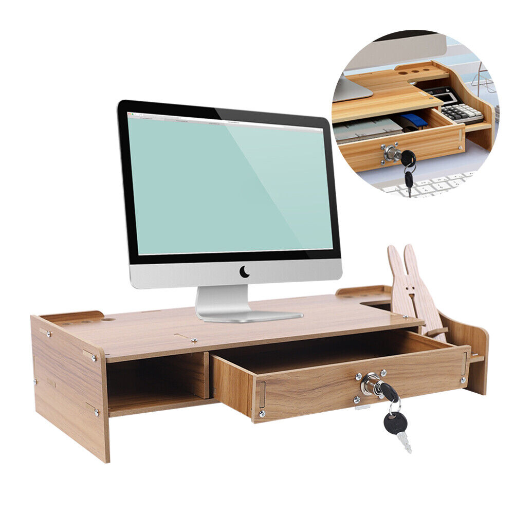 Elevated Wood Monitor Riser with Drawer for Enhanced Desk Organization