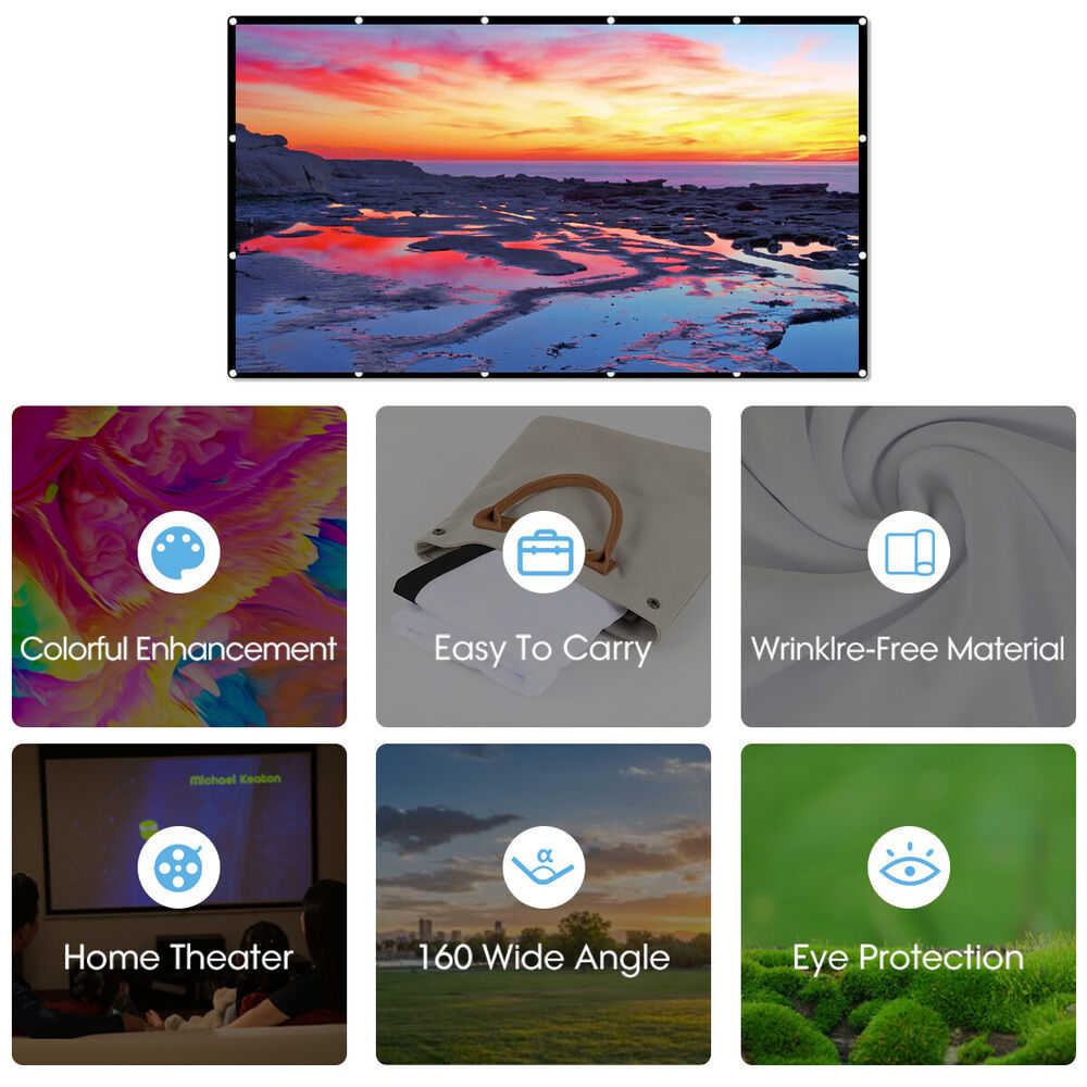 120 Inch Portable Foldable Projector Screen for HD Outdoor Home Cinema Theater