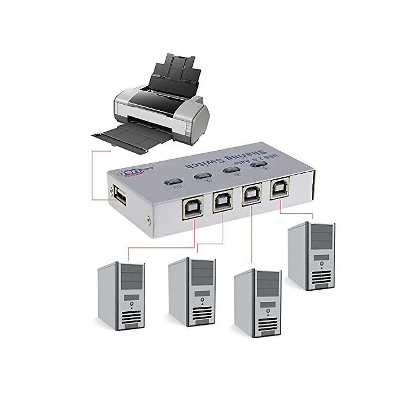 4 Port USB 2.0 Auto Sharing Switch HUB Selector Switcher for Printer