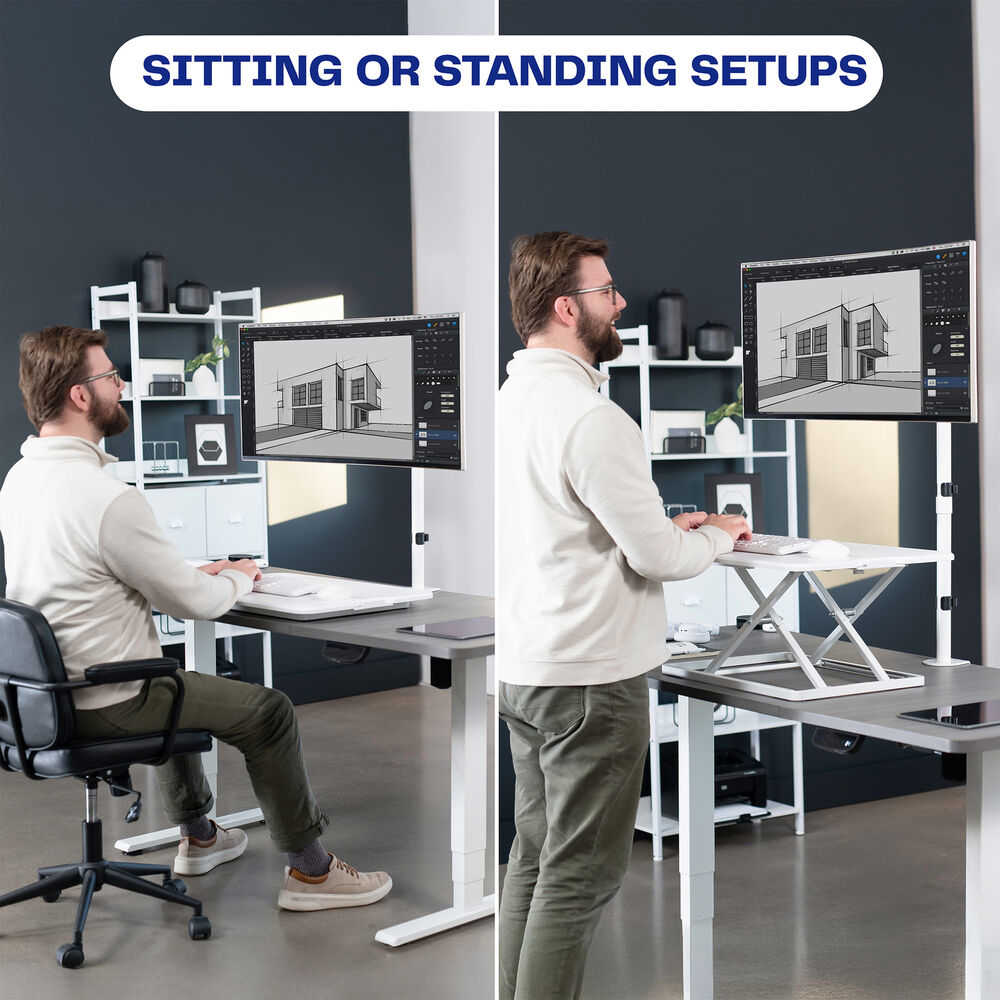 White Single Monitor Desk Mount Extra Tall Adjustable Stand for up to 32 Screen