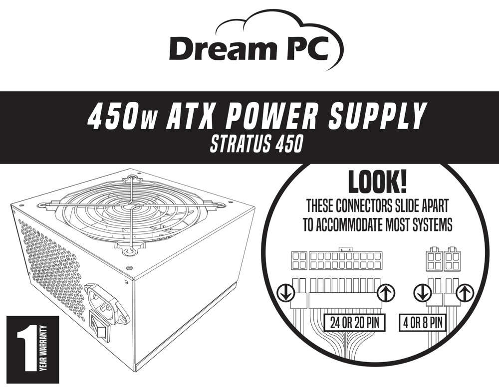 DreamPC DPC-ATX-450W Power Supply for Desktop Computer