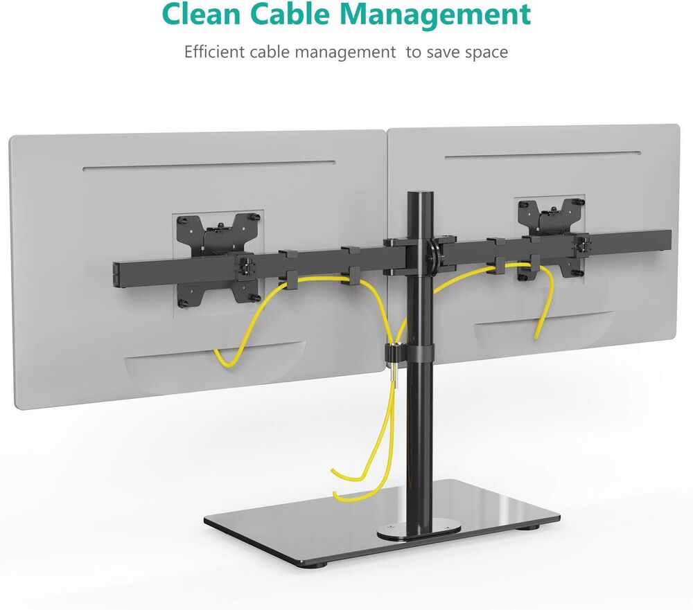 Height Adjustable Free Standing Dual Monitor Stand with Glass Base