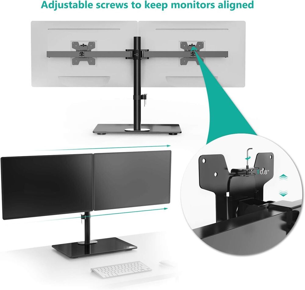 Height Adjustable Free Standing Dual Monitor Stand with Glass Base