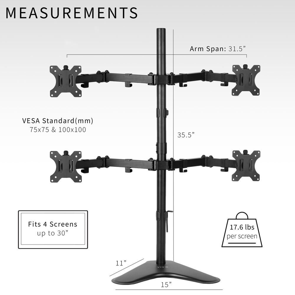 VIVO Quad Monitor Desk Stand Mount - FreeStanding Adjustable for 4 Screens up to 30 Inches