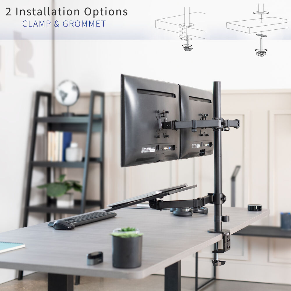 VIVO Dual 13 to 27 Monitor Mount with Laptop Holder, Tall Adjustable Stand