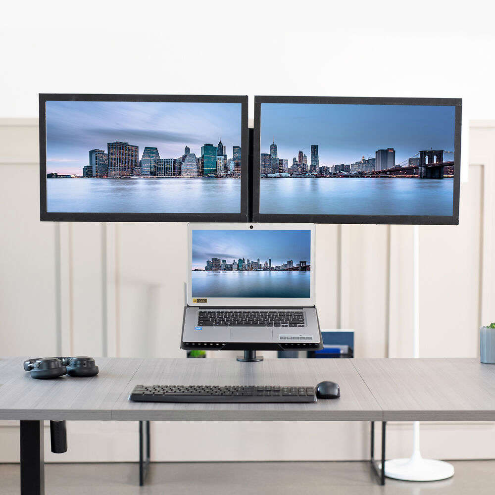 VIVO Dual 13 to 27 Monitor Mount with Laptop Holder, Tall Adjustable Stand
