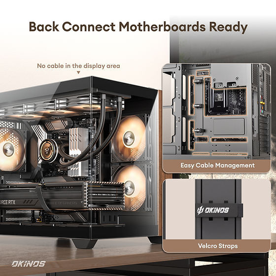Okinos Mirage 6 ATX Mid Tower PC Case with Tempered Glass and Genuine Walnut Wood Finish, Includes 4 ARGB Fans