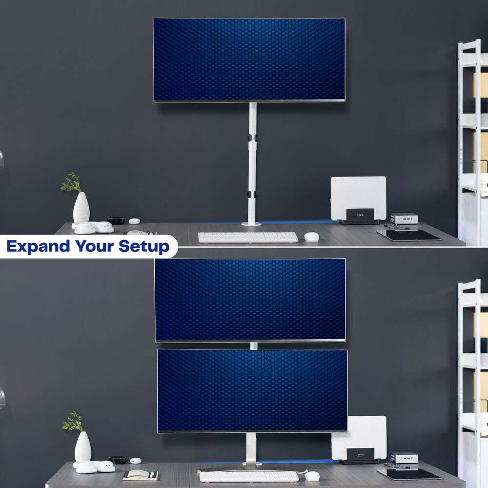 White Single Monitor Desk Mount Extra Tall Adjustable Stand for up to 32 Screen