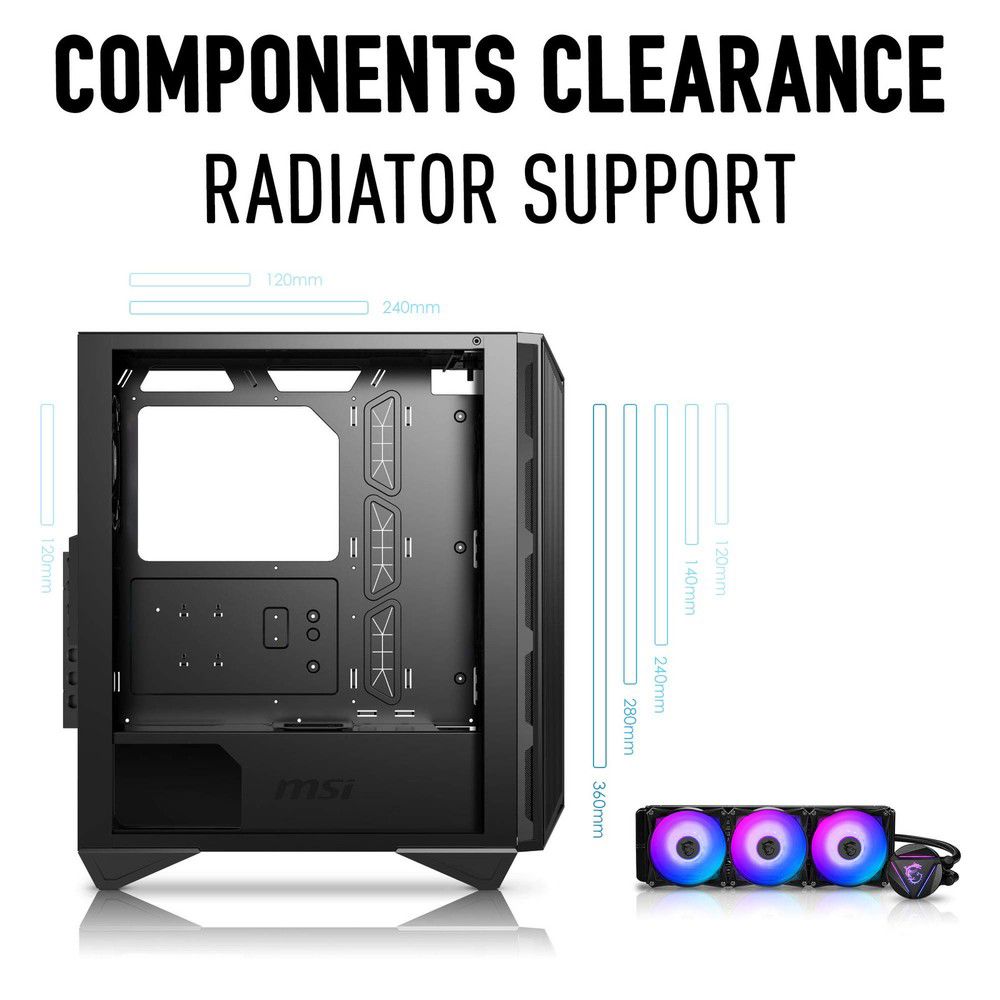 MPG GUNGNIR 111R Mid Tower Gaming PC Case - Black with 4 x 120mm ARGB Fans and USB 3.0