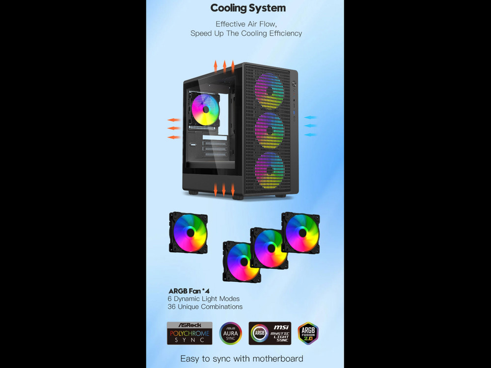 DIYPC ARGB-R1-BK Black USB3.0 /Type C Micro ATX Gaming Computer Case with Tempered Glass