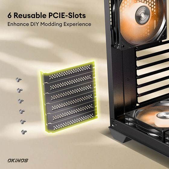 Okinos Mirage 6 ATX Mid Tower PC Case with Tempered Glass and Genuine Walnut Wood Finish, Includes 4 ARGB Fans