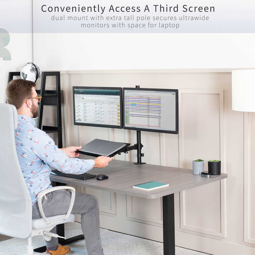 VIVO Dual 13 to 27 Monitor Mount with Laptop Holder, Tall Adjustable Stand