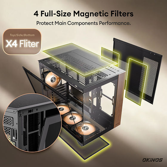 Okinos Mirage 6 ATX Mid Tower PC Case with Tempered Glass and Genuine Walnut Wood Finish, Includes 4 ARGB Fans